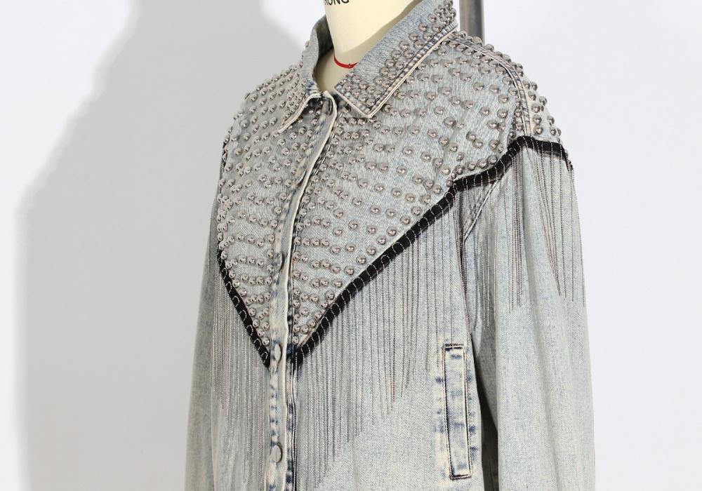 Tassels loose denim jacket metal autumn coat for women