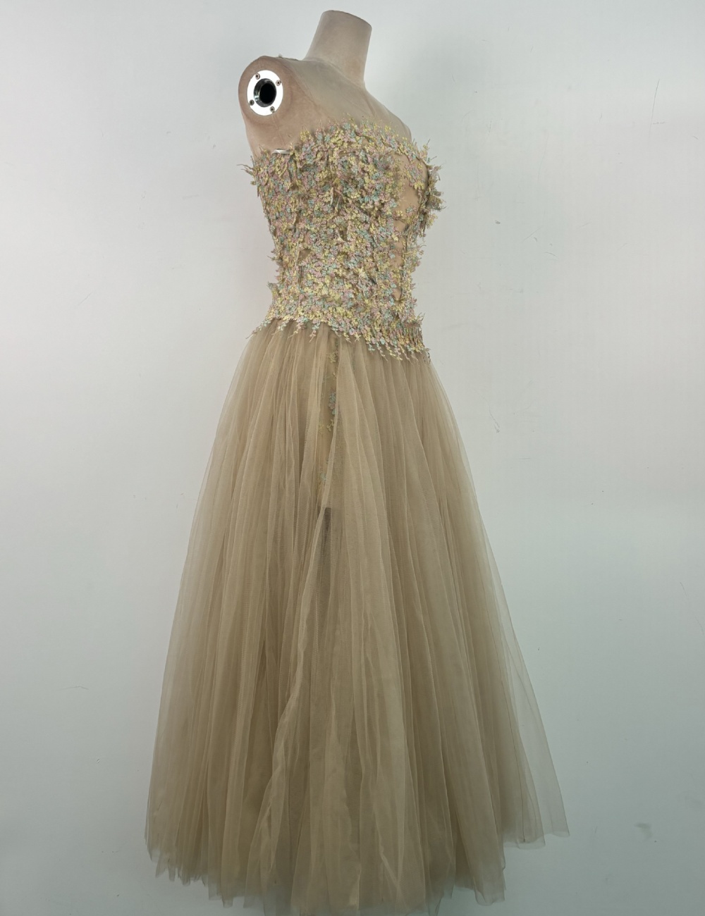 Lace flowers evening dress pinched waist slim long dress