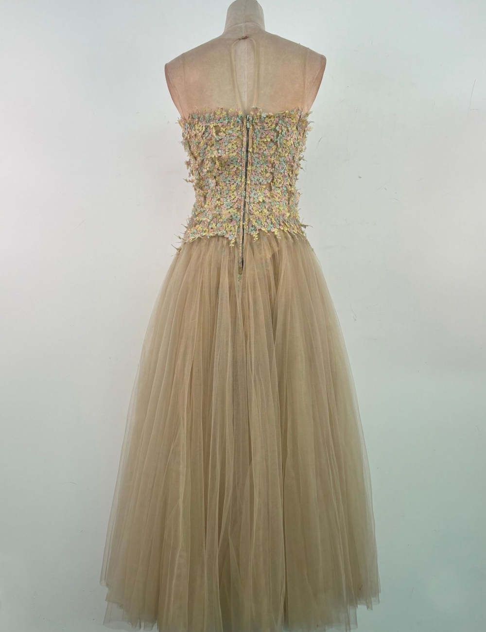 Lace flowers evening dress pinched waist slim long dress