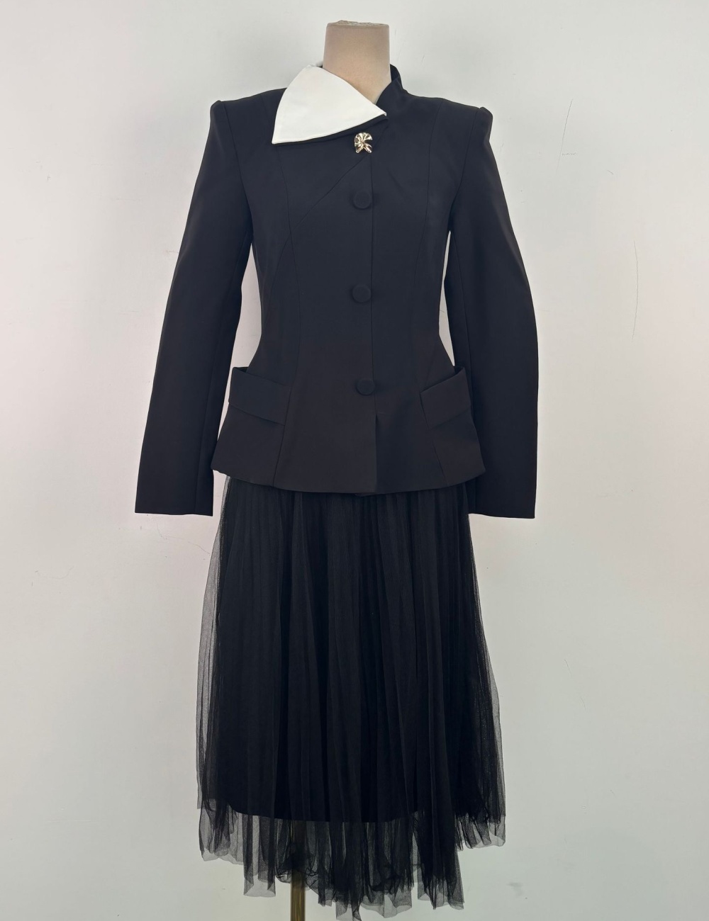 Lapel gauze coat mixed colors skirt 2pcs set