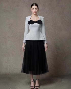 Bow autumn and winter tops temperament skirt 2pcs set