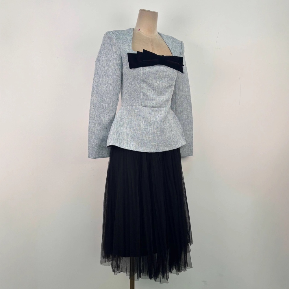 Bow autumn and winter tops temperament skirt 2pcs set