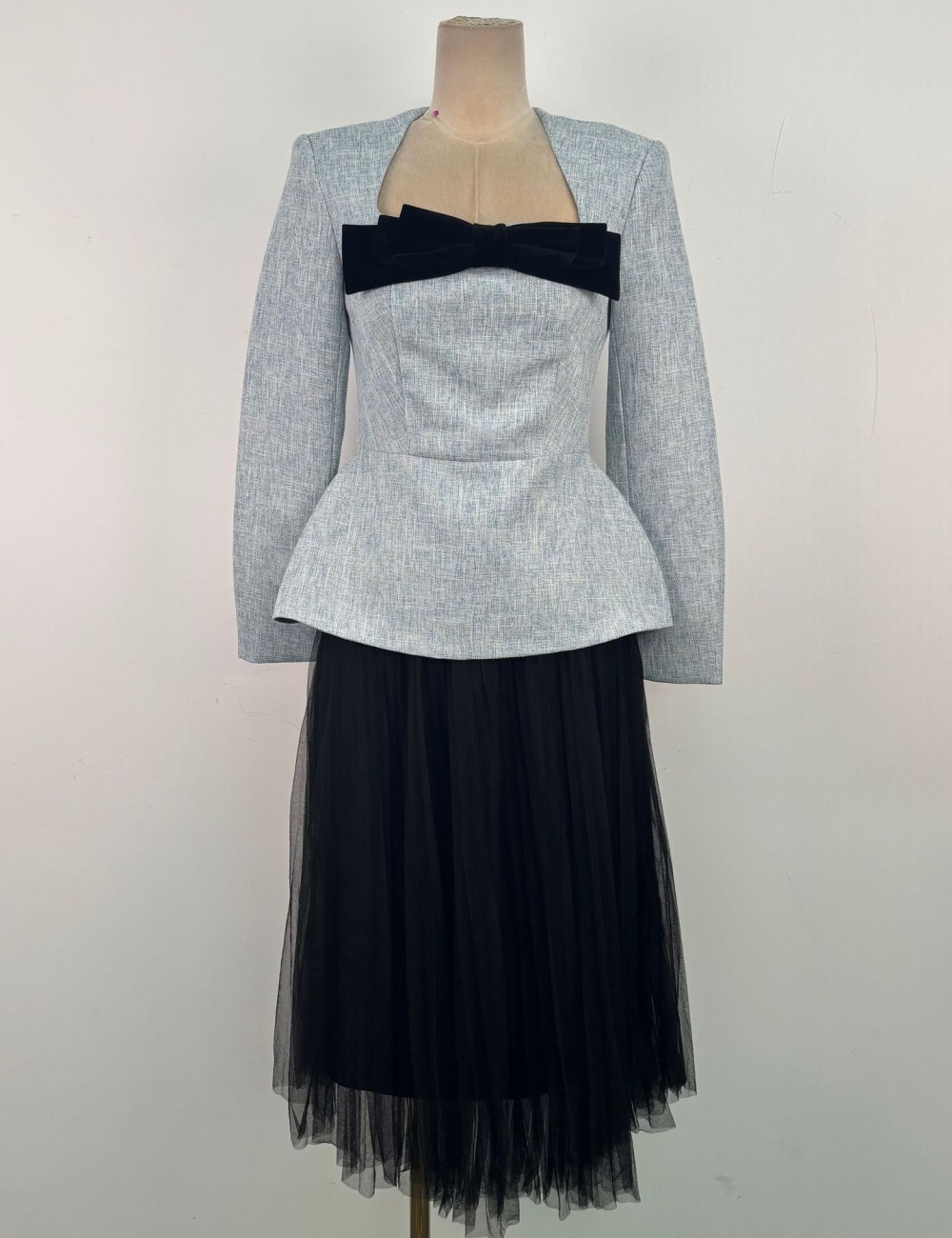 Bow autumn and winter tops temperament skirt 2pcs set