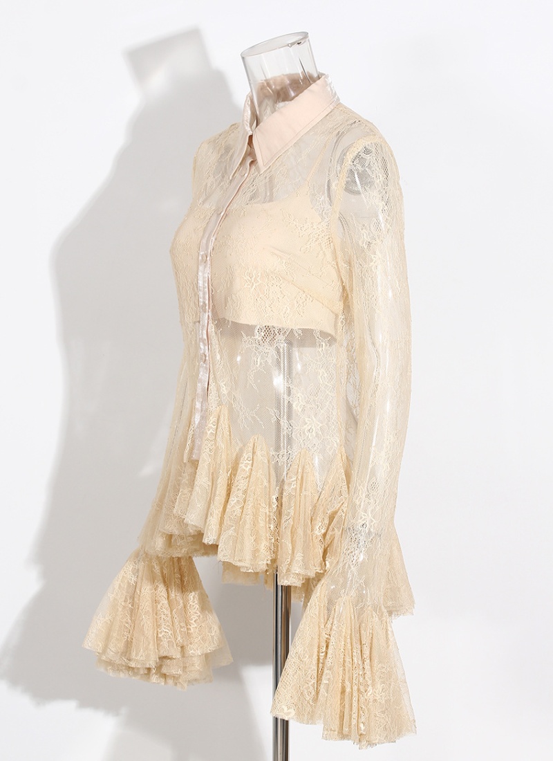 Fashion splice thick and disorderly lotus leaf edges shirt