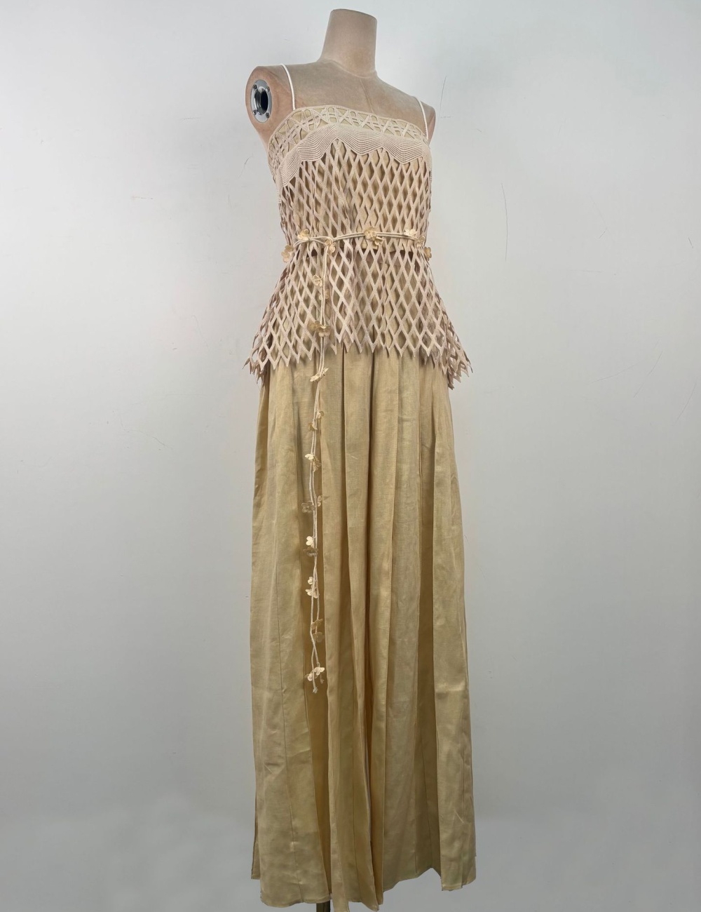 Sling wide leg tops flax vacation long pants 2pcs set