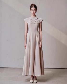Slim lotus leaf edges long dress ladies niche dress