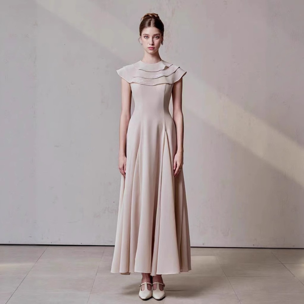 Slim lotus leaf edges long dress ladies niche dress