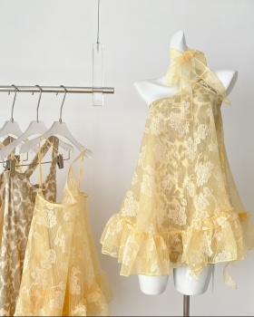 Leopard streamer smock enticement lace dress 2pcs set