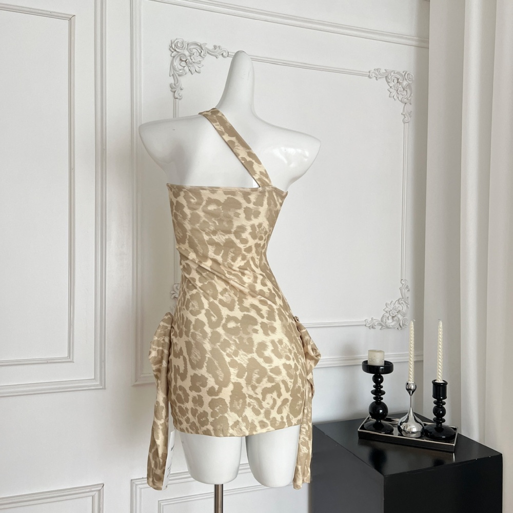 Leopard streamer smock enticement lace dress 2pcs set