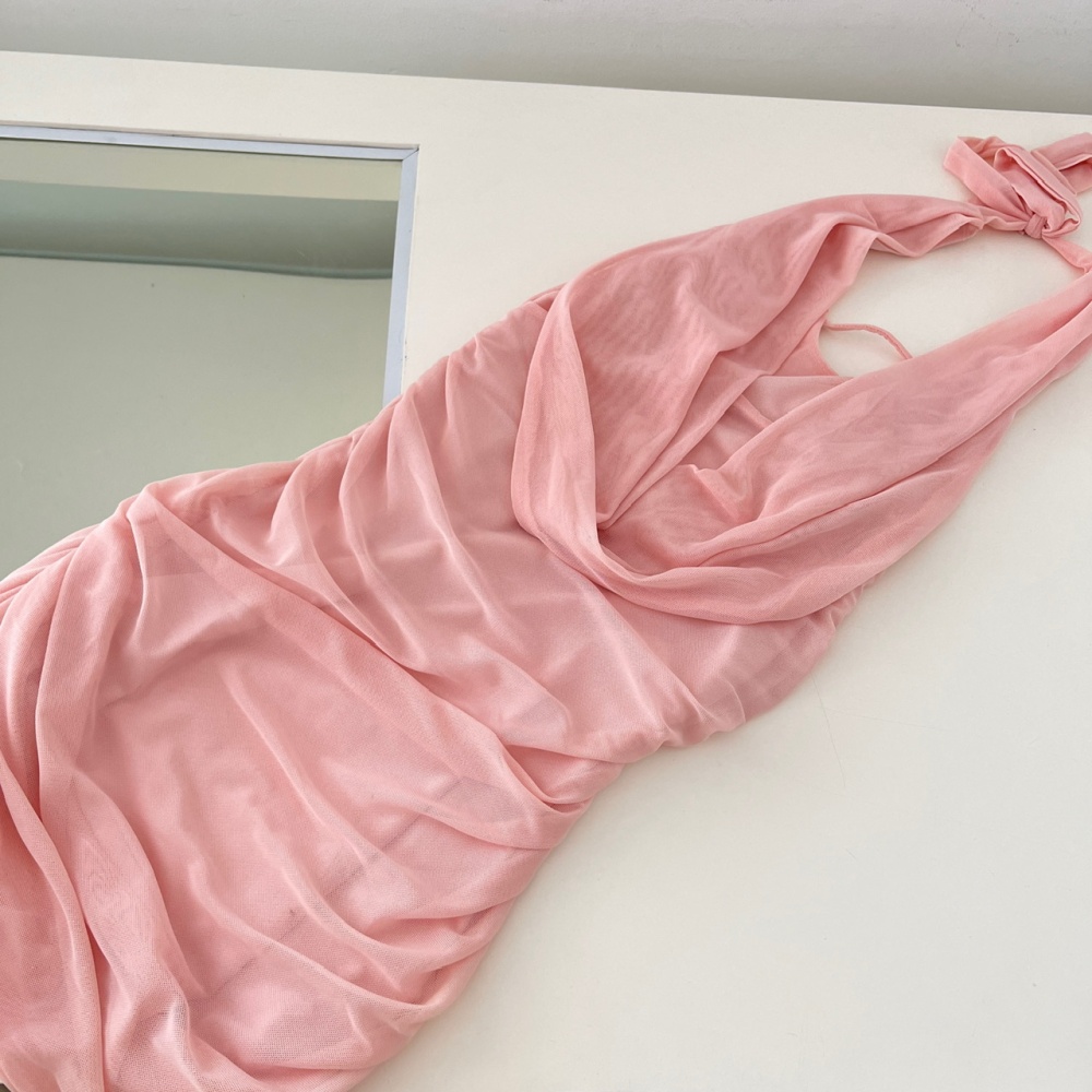Fold summer package hip T-back halter sling dress