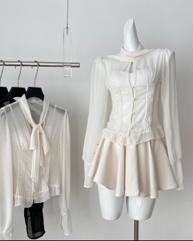 Fashion ladies temperament tops black swan short skirt a set