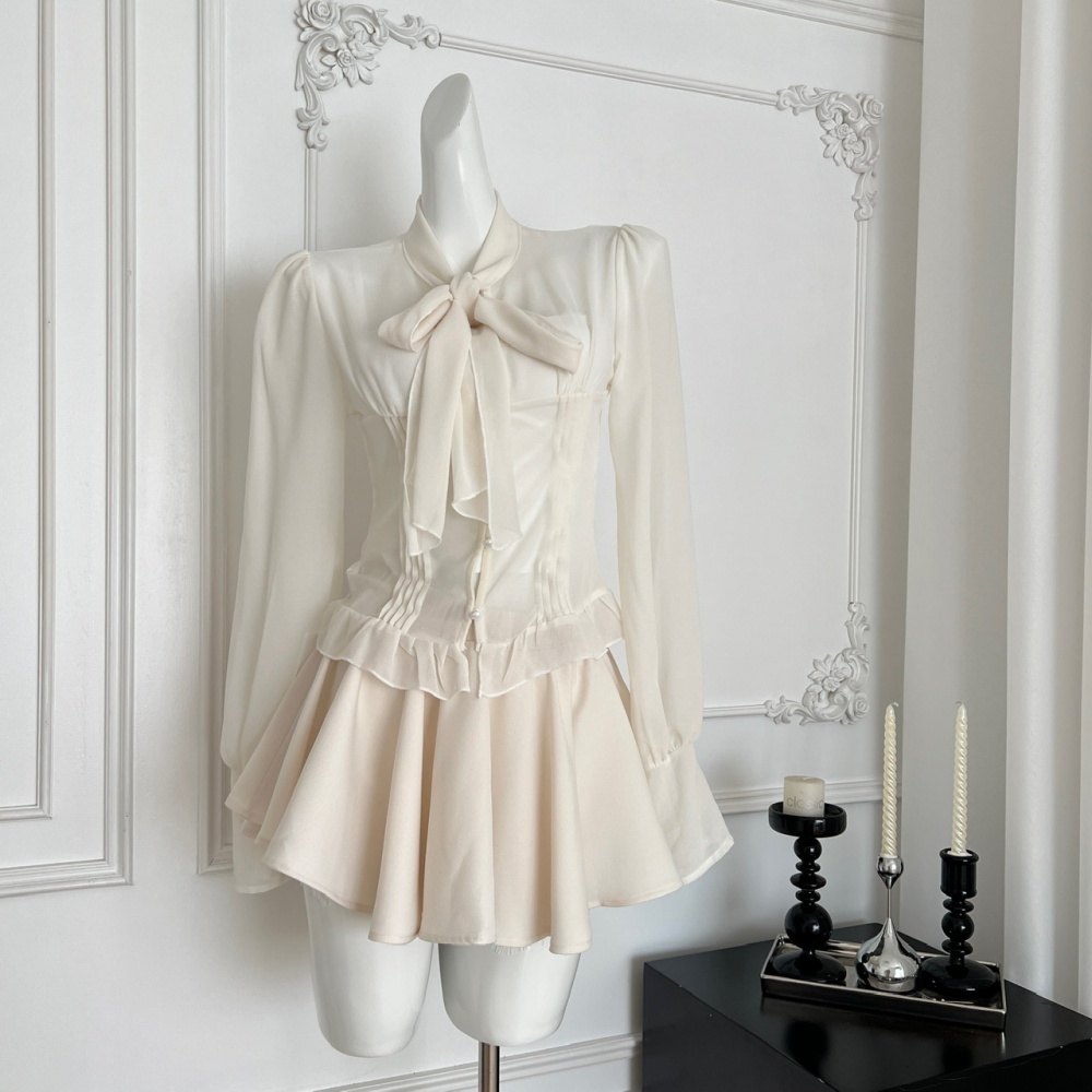 Fashion ladies temperament tops black swan short skirt a set