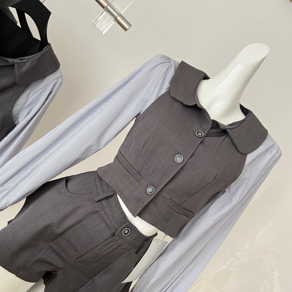 Pseudo-two shorts doll collar uniform 2pcs set for women