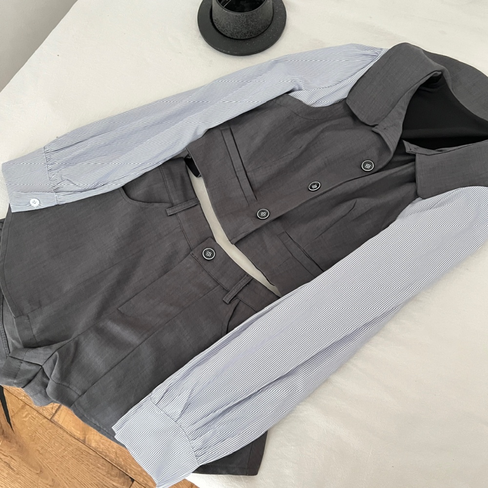 Pseudo-two shorts doll collar uniform 2pcs set for women