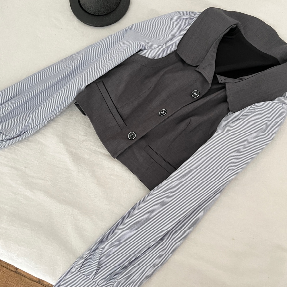 Pseudo-two shorts doll collar uniform 2pcs set for women