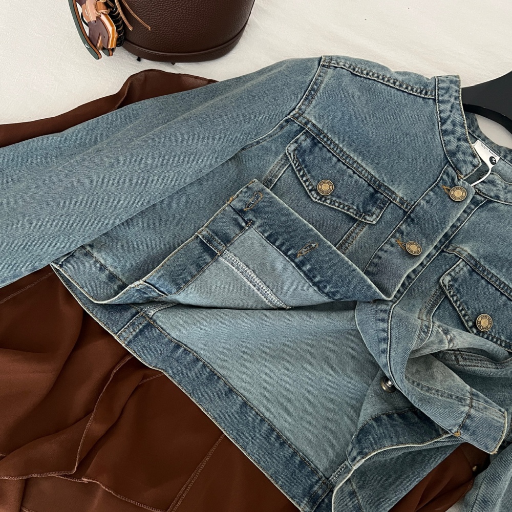 Denim autumn washed skirt short retro coat 2pcs set