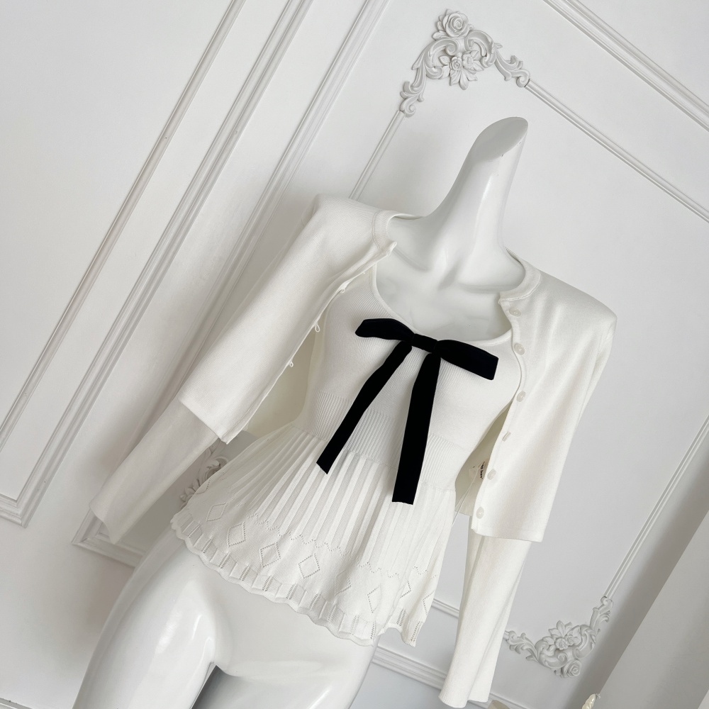 Autumn ladies cardigan sling knitted vest 2pcs set