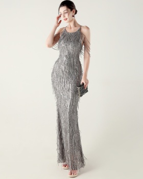 Set beads tassels sequins banquet stereoscopic evening dress