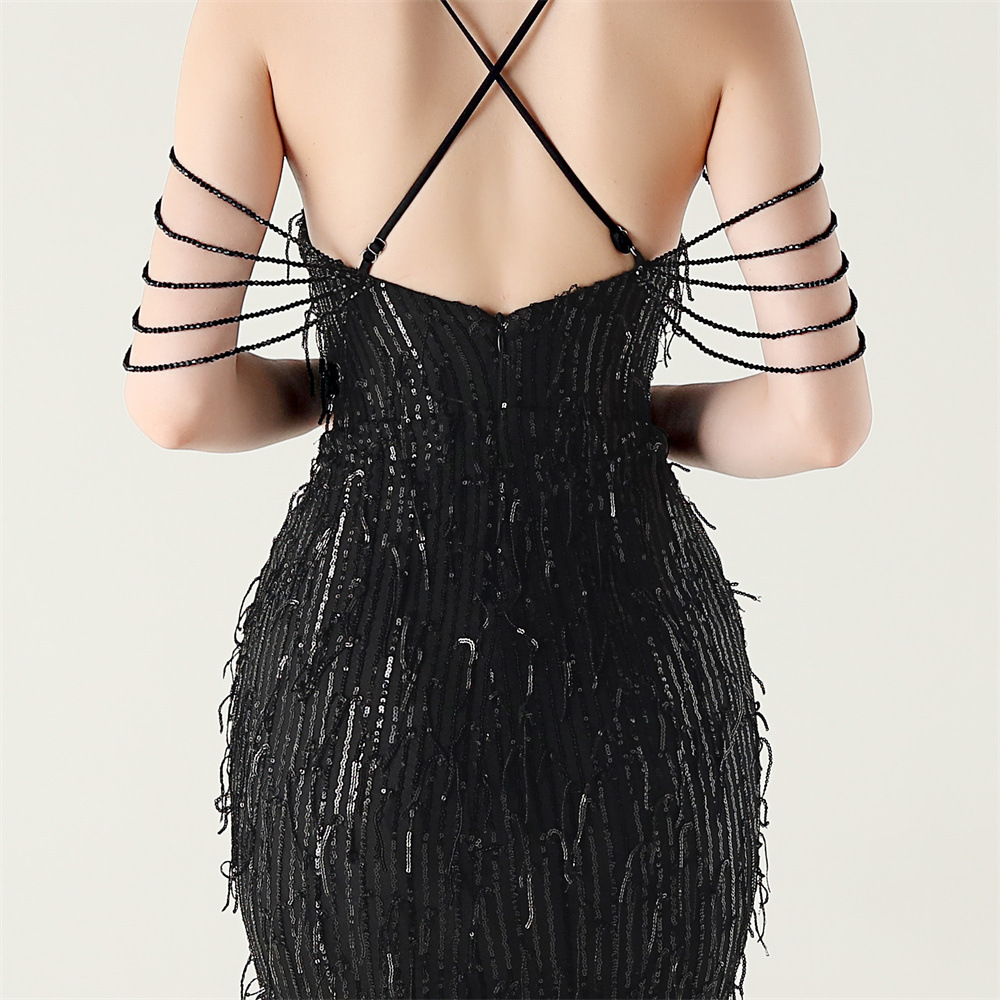 Set beads tassels sequins banquet stereoscopic evening dress