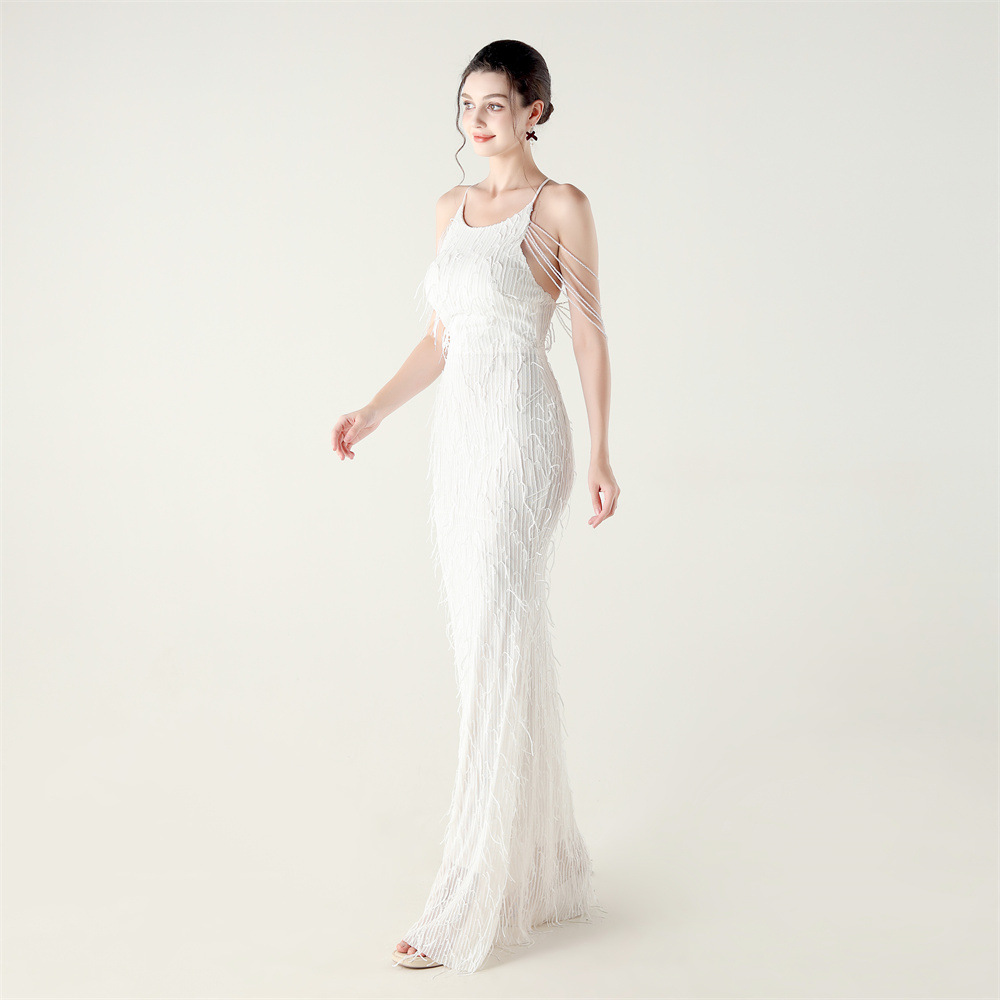 Set beads tassels sequins banquet stereoscopic evening dress