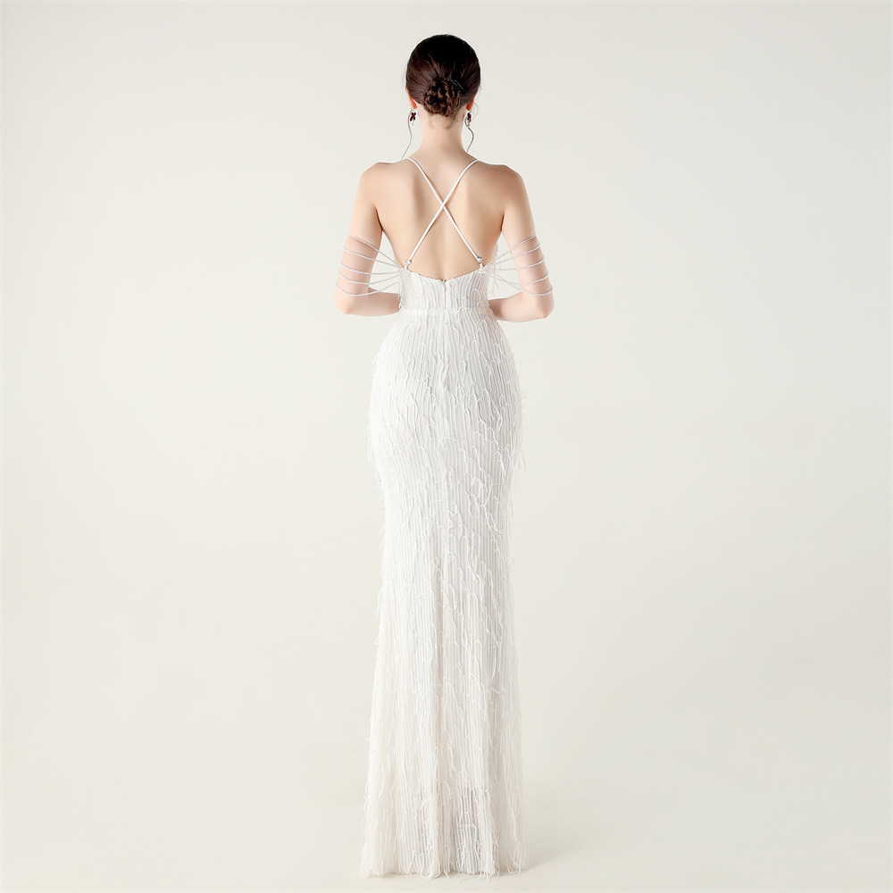 Set beads tassels sequins banquet stereoscopic evening dress