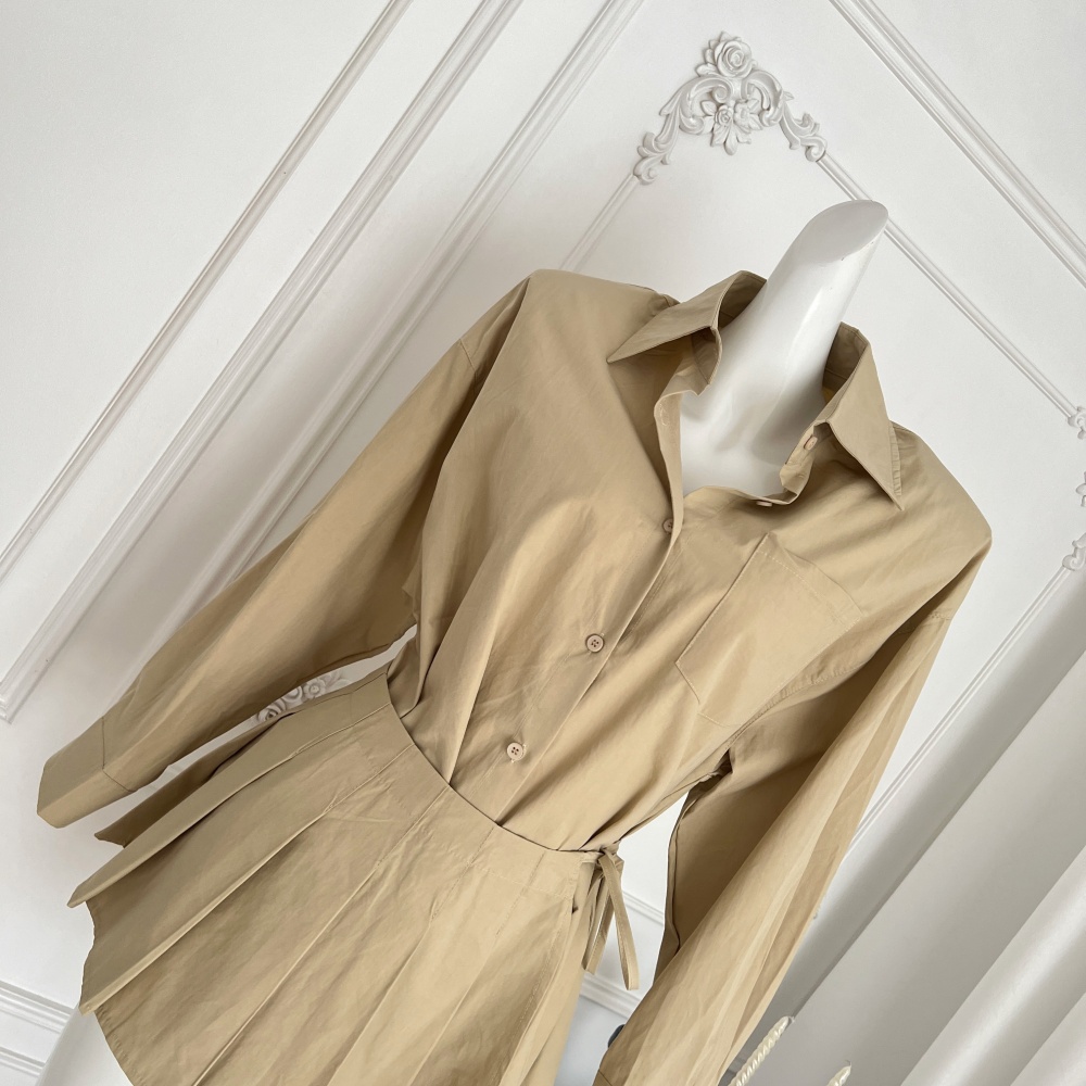 Autumn high waist short skirt pocket shirt 2pcs set