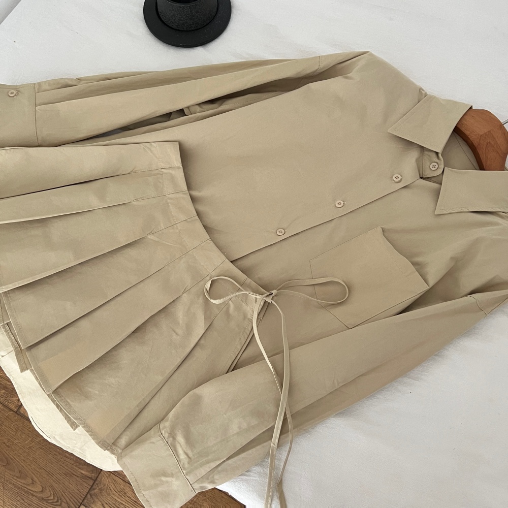 Autumn high waist short skirt pocket shirt 2pcs set