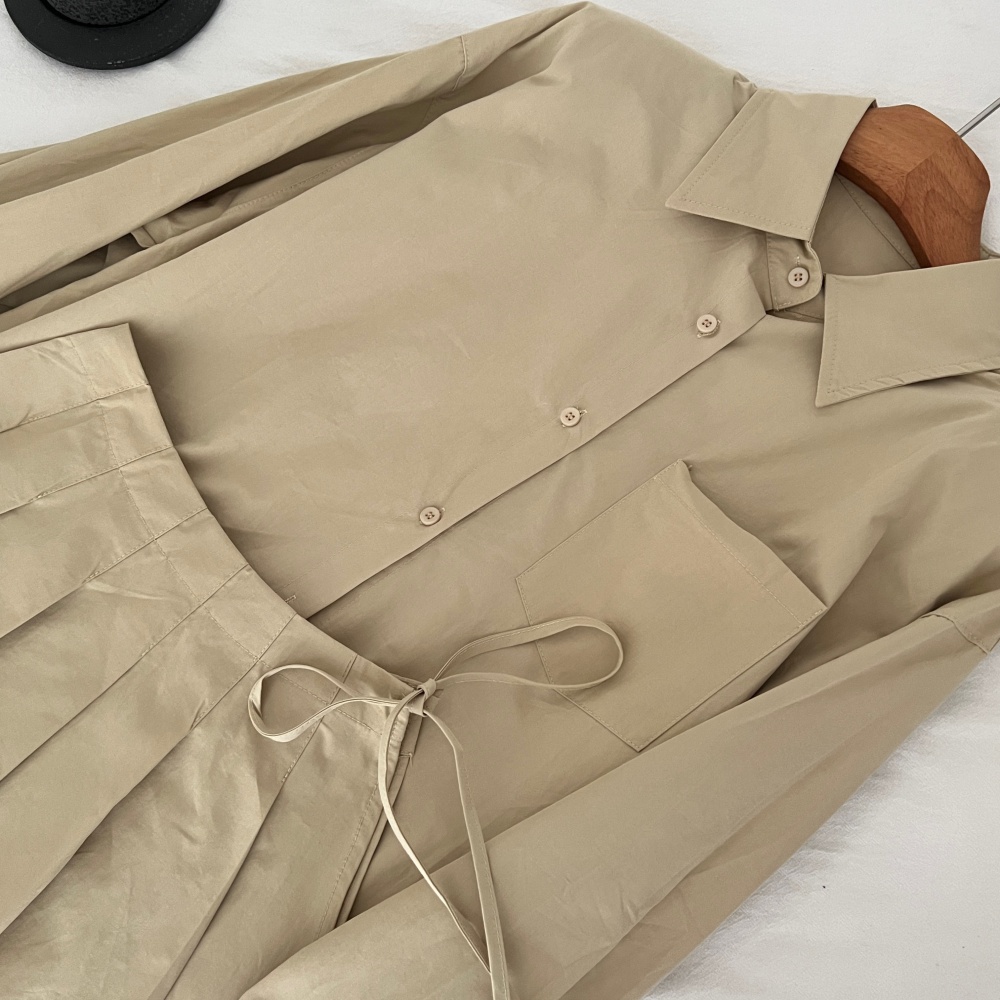 Autumn high waist short skirt pocket shirt 2pcs set