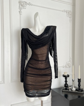 Autumn enticement long sleeve chiffon dress