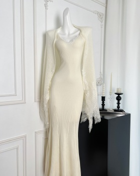 Mohair lace dress splice sling shawl a set