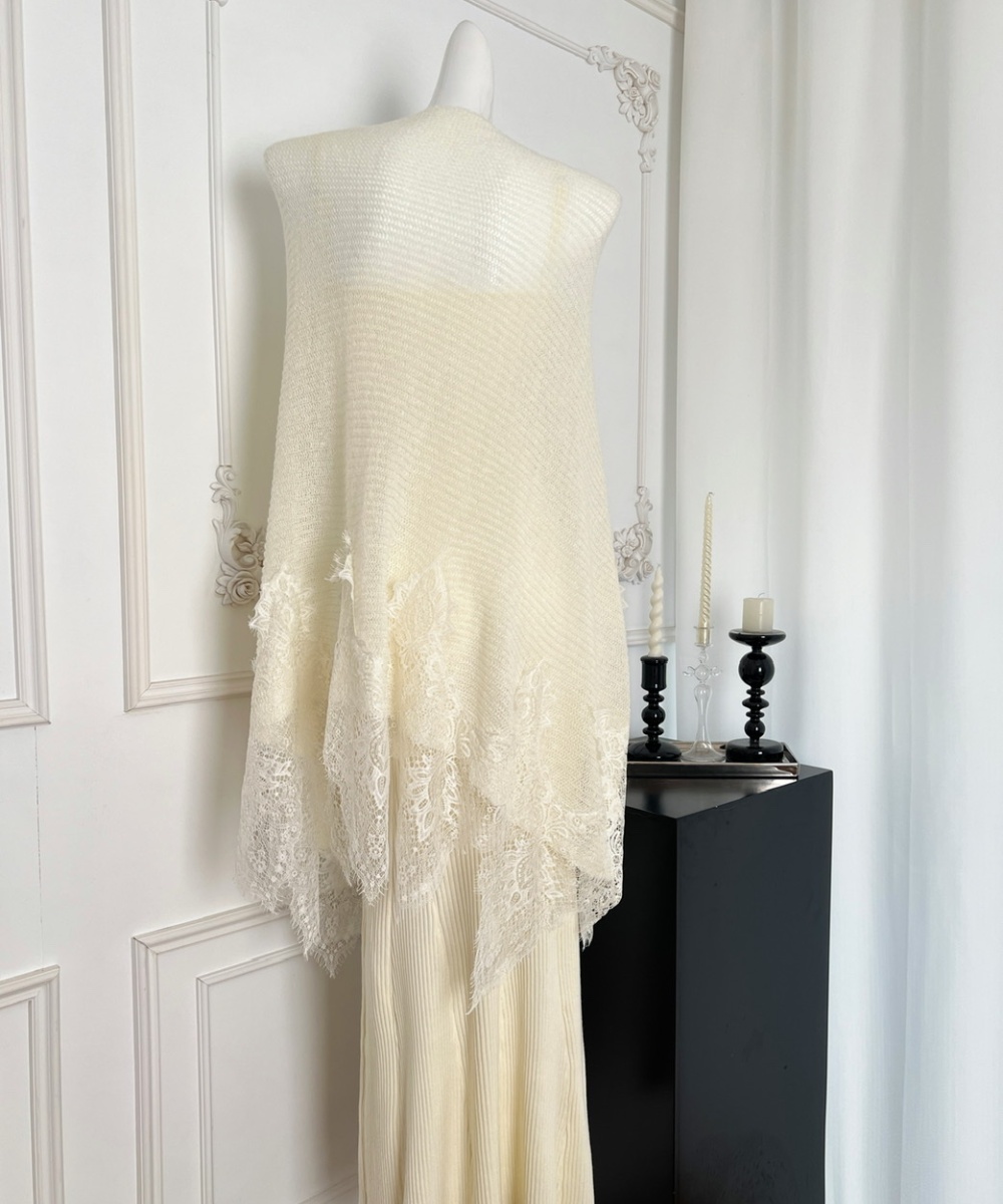 Mohair lace dress splice sling shawl a set