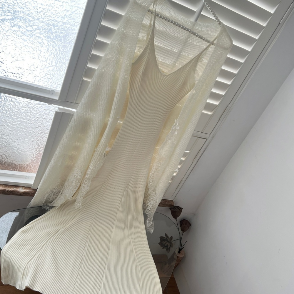 Mohair lace dress splice sling shawl a set