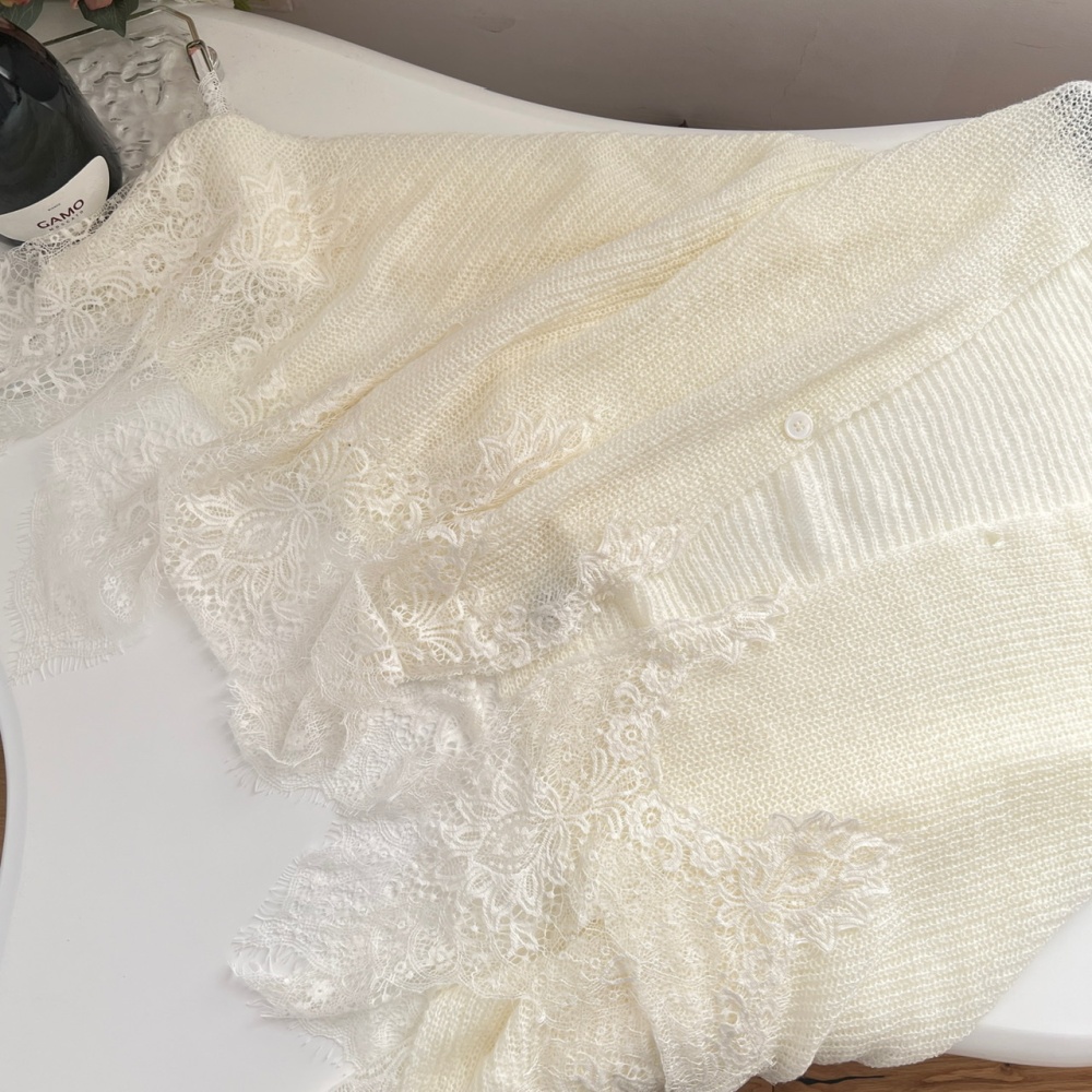 Mohair lace dress splice sling shawl a set