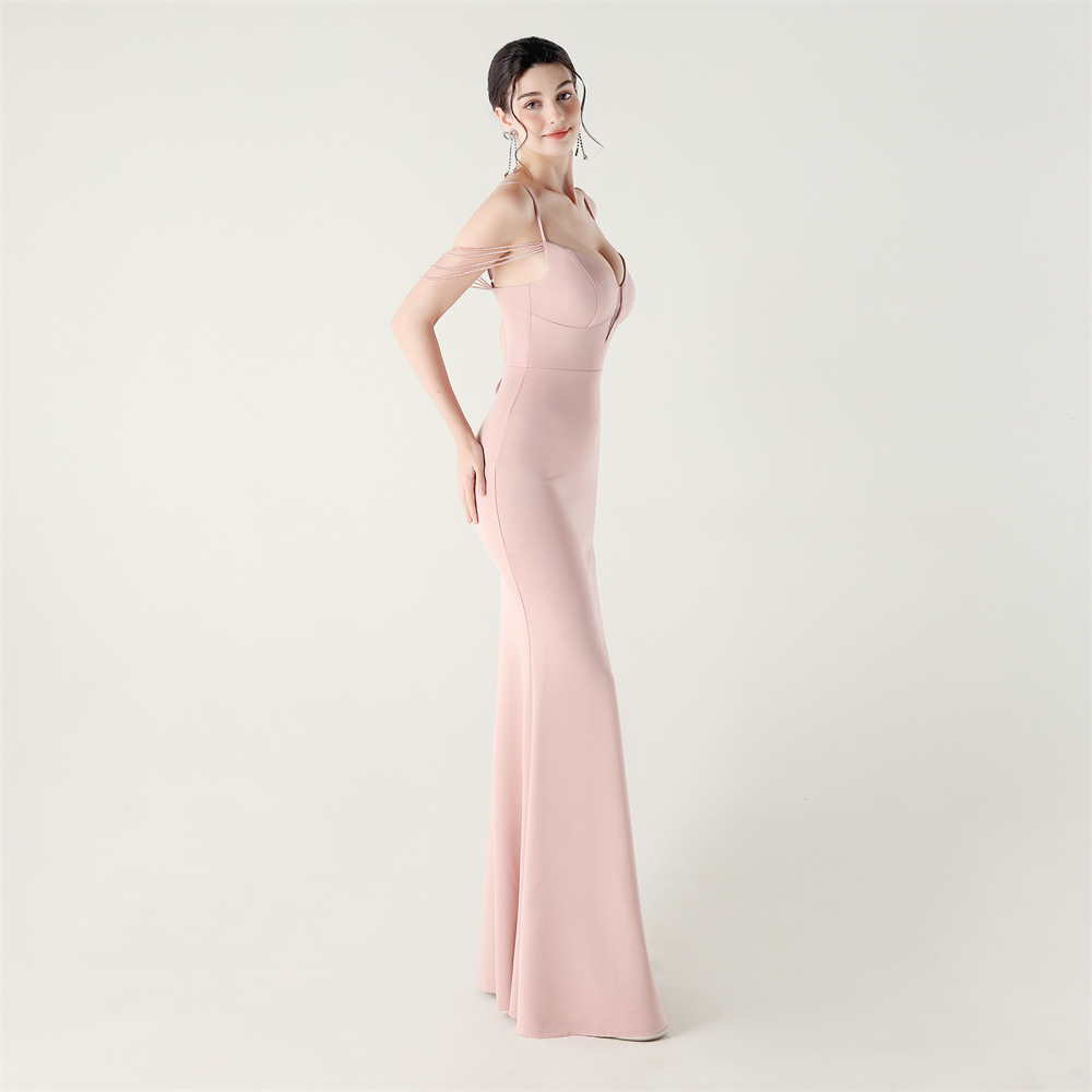 Party slim set beads banquet waist straps evening dress