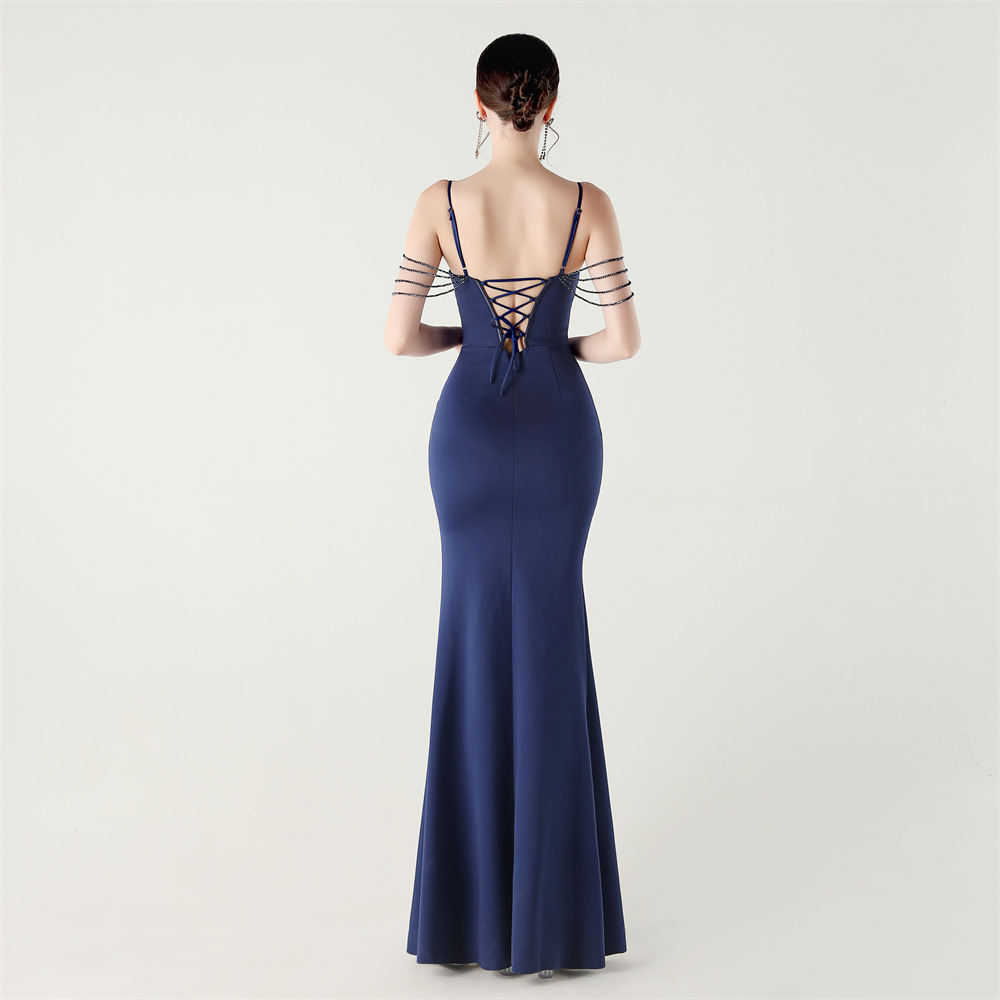 Party slim set beads banquet waist straps evening dress