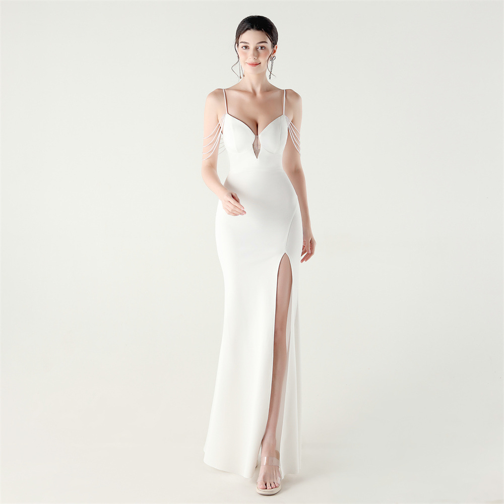 Party slim set beads banquet waist straps evening dress