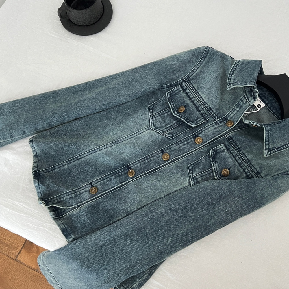 Retro denim tops slim pinched waist coat for women