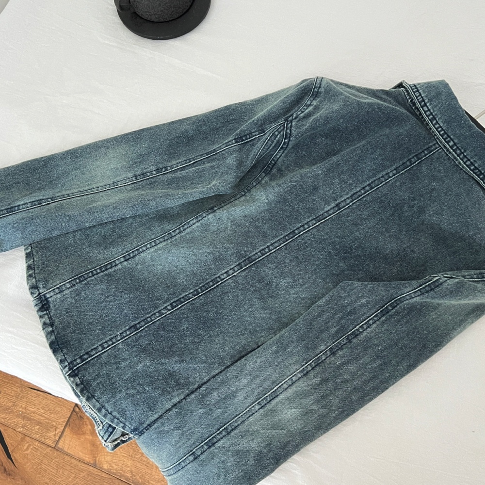 Retro denim tops slim pinched waist coat for women