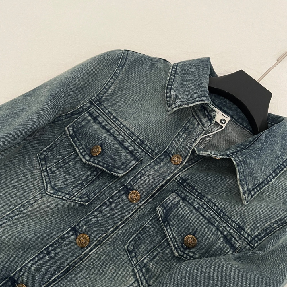 Retro denim tops slim pinched waist coat for women