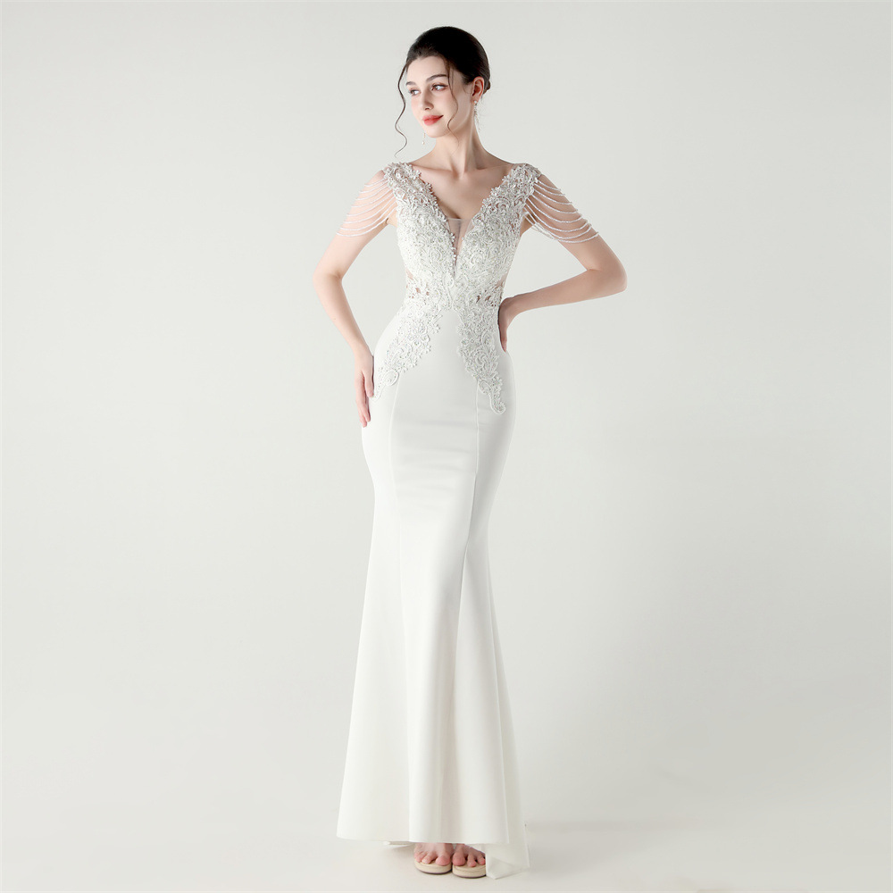 Lace back bandage wedding slim banquet evening dress