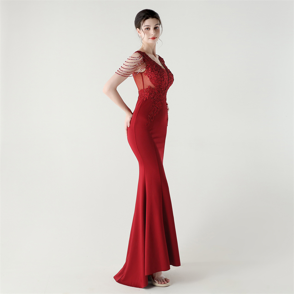 Lace back bandage wedding slim banquet evening dress