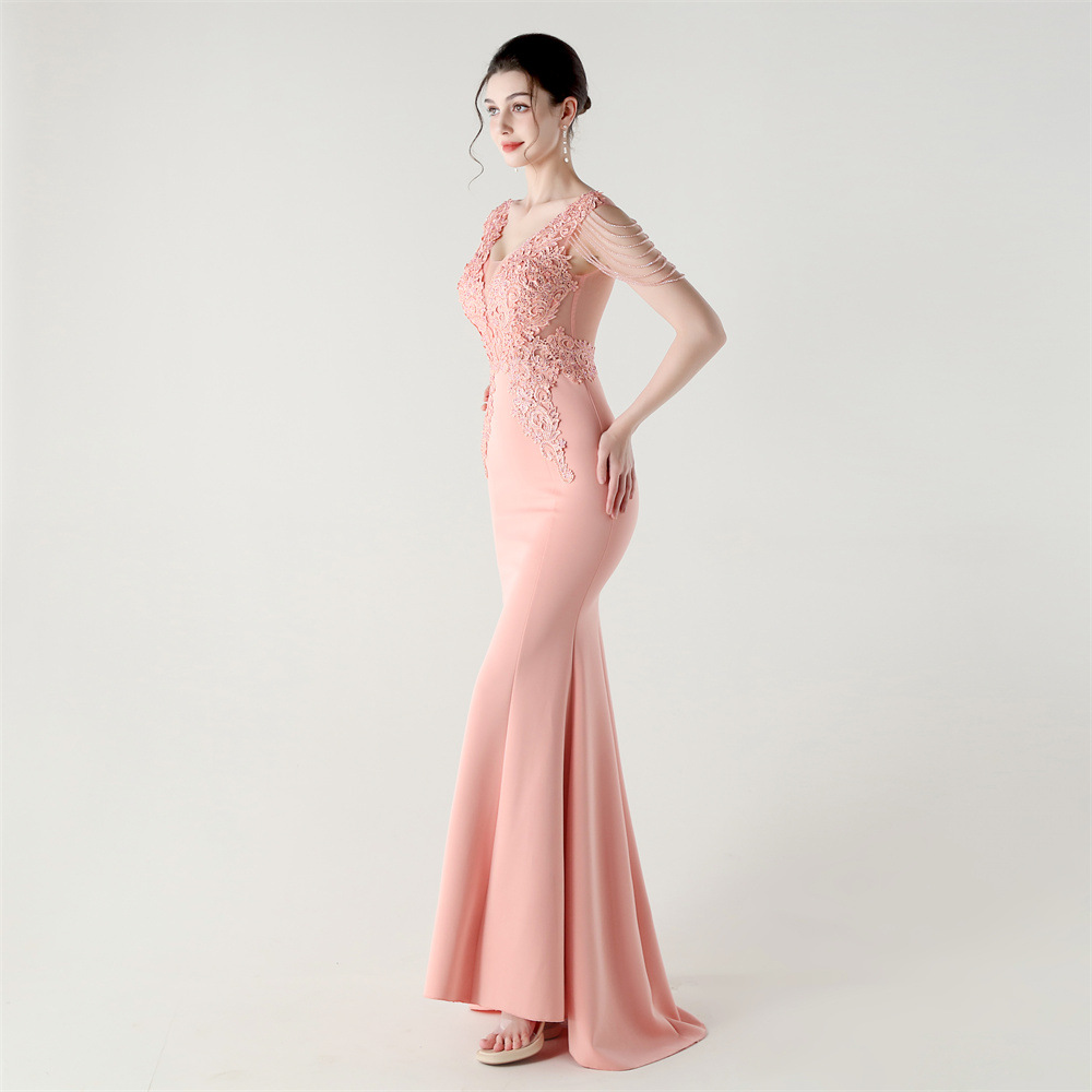 Lace back bandage wedding slim banquet evening dress