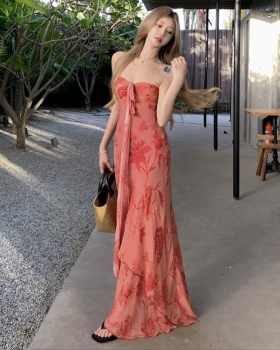 Wrapped chest enticement vacation long dress