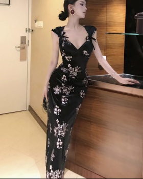 Sequins package hip cheongsam embroidery dress