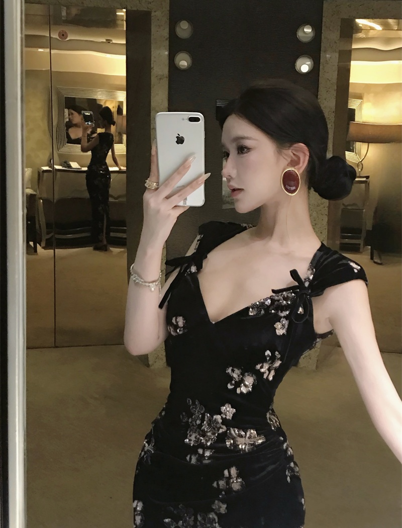Sequins package hip cheongsam embroidery dress