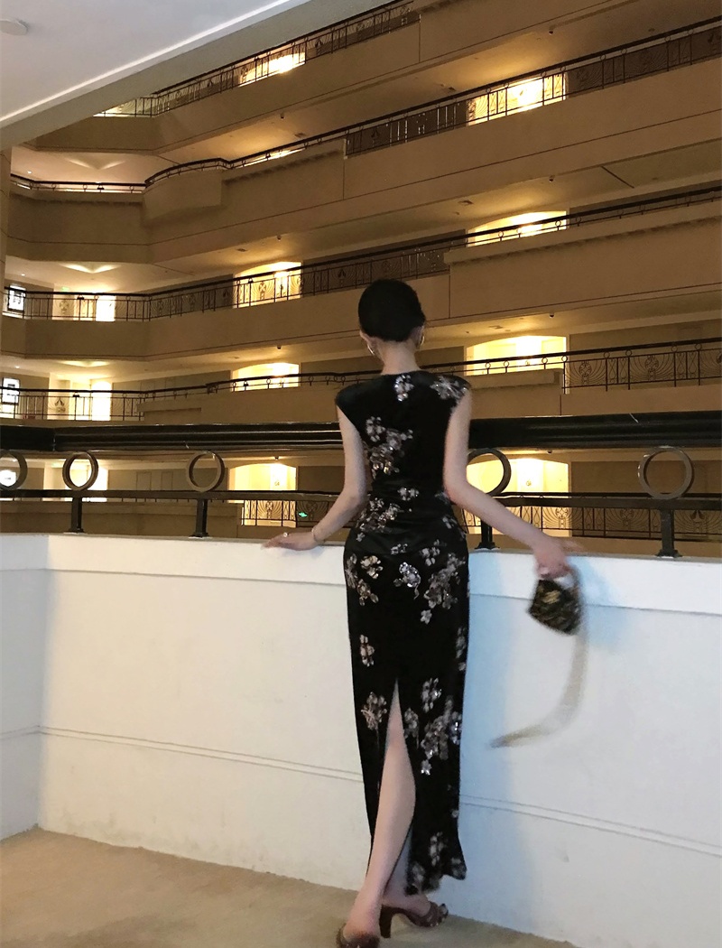 Sequins package hip cheongsam embroidery dress