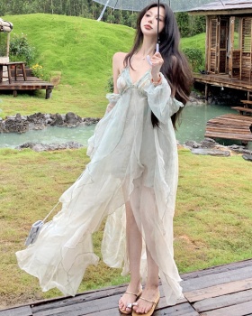Sling summer conjoined halter removable sleeve dress