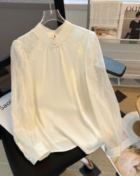 Satin Chinese style small shirt cstand collar splice shirt