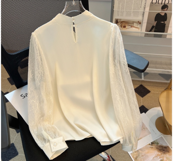 Satin Chinese style small shirt cstand collar splice shirt