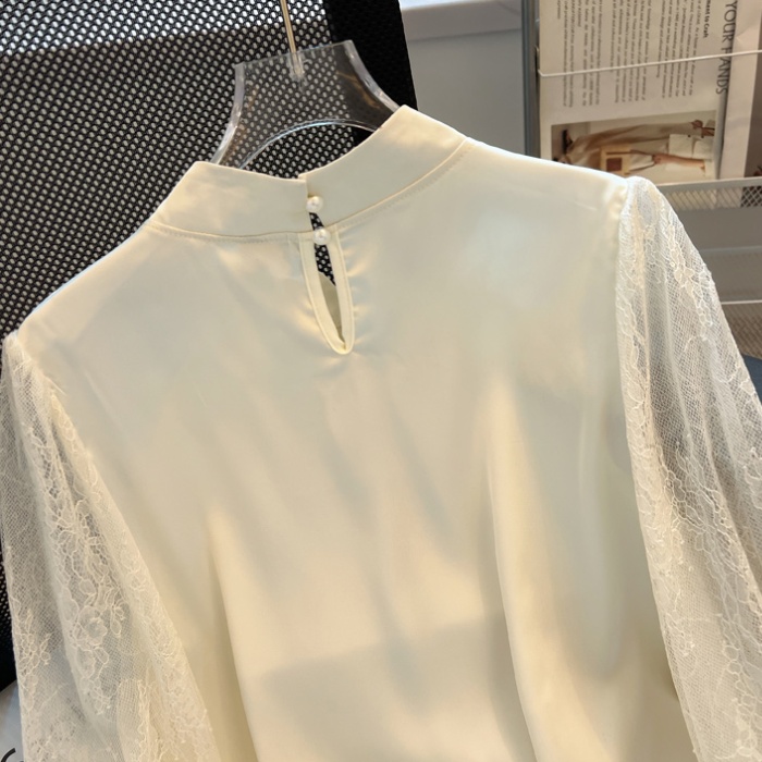 Satin Chinese style small shirt cstand collar splice shirt